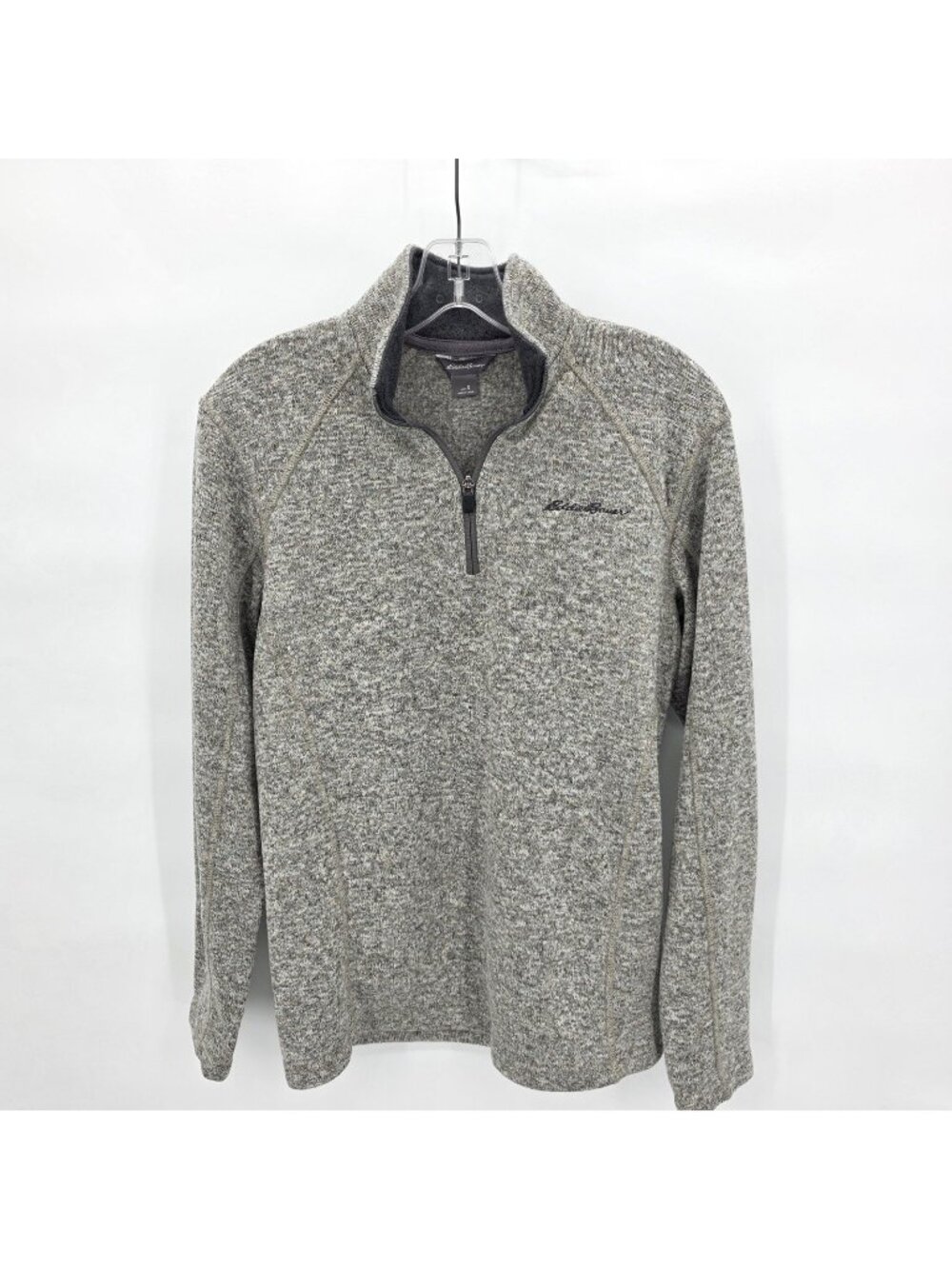 Eddie Bauer Fleece Pullover Sweater Mens Small Gray 1/4 Zip Mock Neck Outdoor